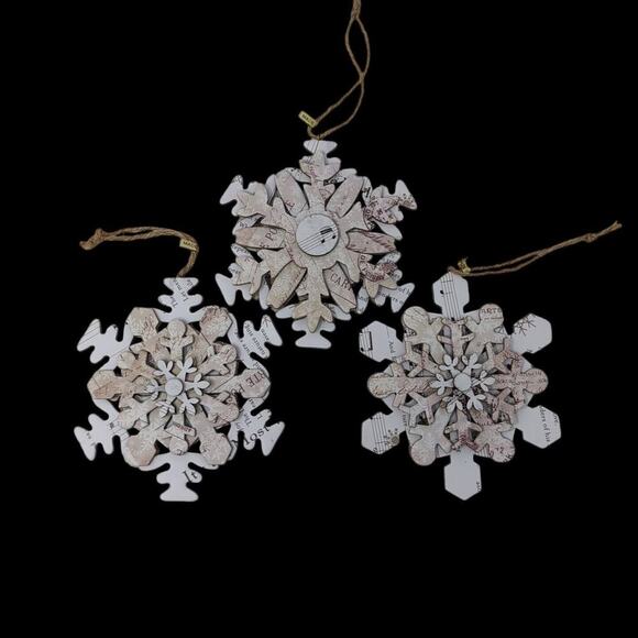 Snowflake Christmas Ornaments 4.5" Set of 3 Cardboard Hanging Cottage NEW NWT - Picture 2 of 8
